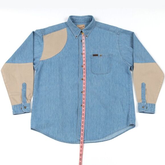 VTG Woolrich Shirt Men XL Blue Padded Shoulder Bird Hunting Tag Embroidered‎ - Picture 3 of 11